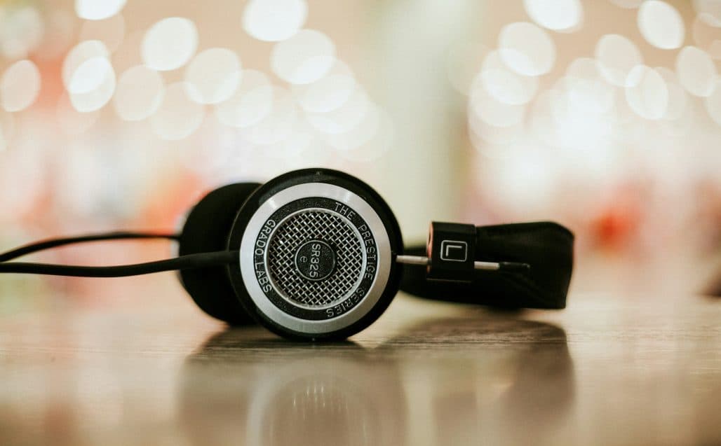 Headphones resting on a table